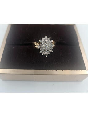 Vintage 14K Gold Diamond Cluster Snowflake Ring 0.39 TCW Size 5 1/2